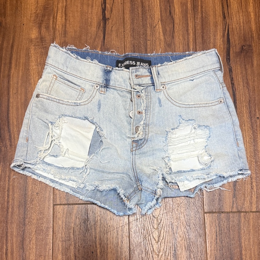 Express Light Blue Ripped Jean Shorts
